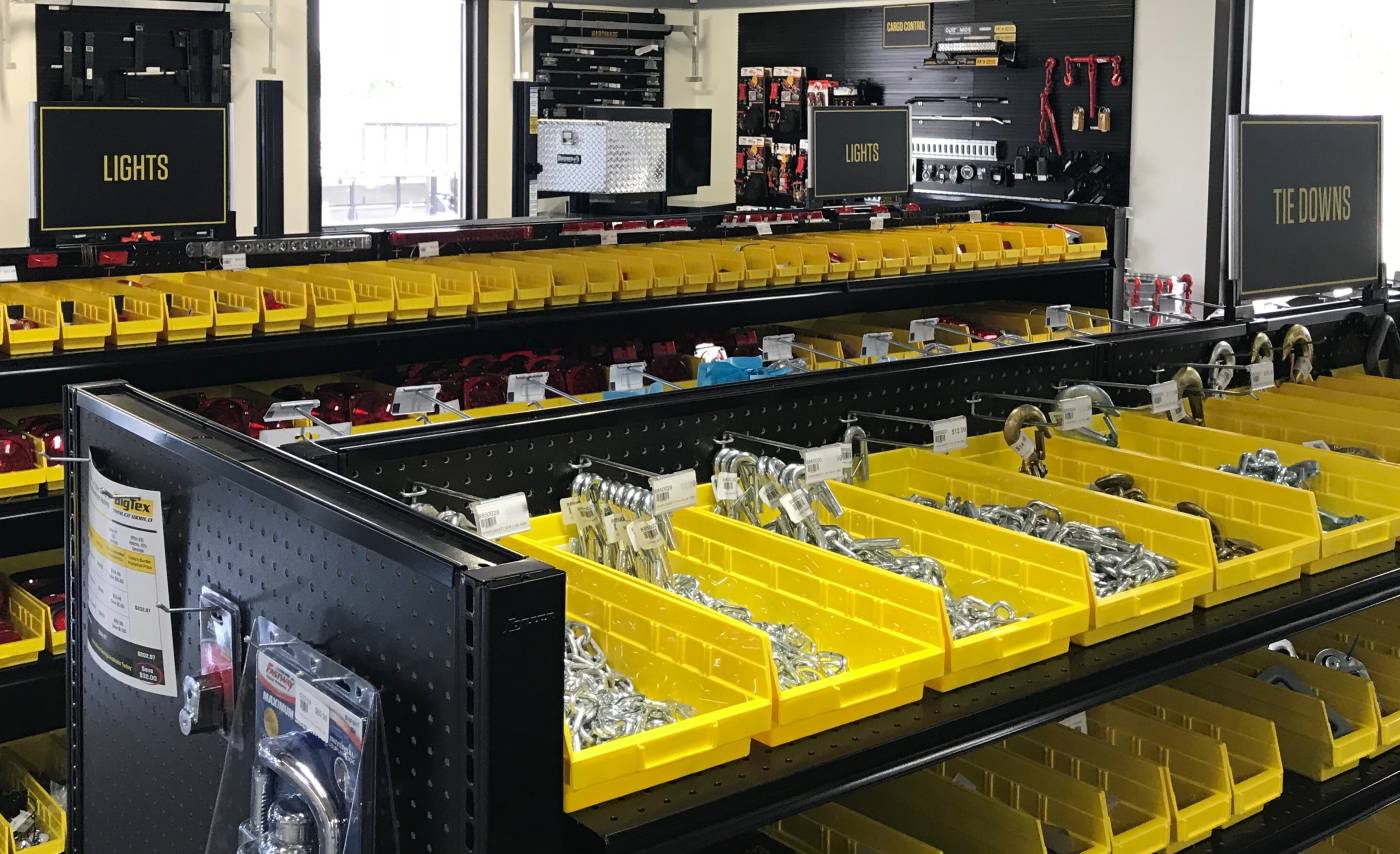 lights and tie down parts in Big Tex Trailer World store